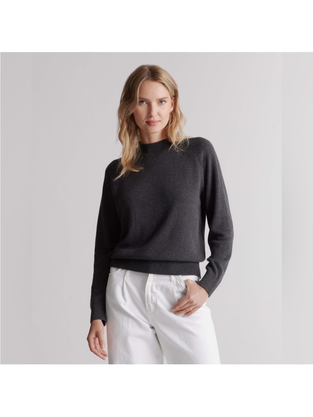 Quince Mockneck Sweater Size XL 100% Organic Cotton Charcoal Grey Quiet Luxury